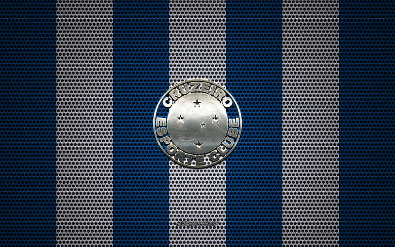Cruzeiro EC logo, Brazilian football club, metal emblem, blue and white metal mesh background, Cruzeiro EC, Serie B, Belo Horizonte, Brazil, football, HD wallpaper