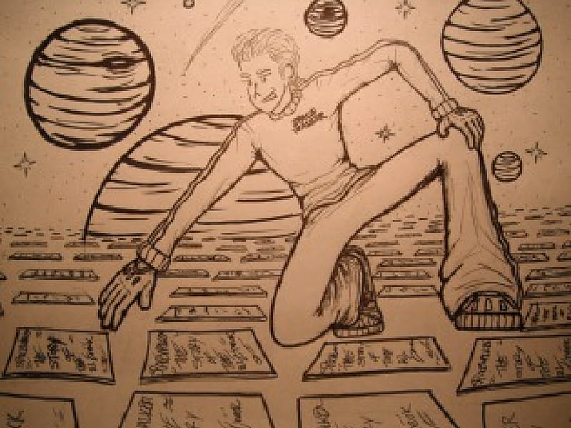 spacewalker steps in a new planet trance comic planetarium, planets, DJ, space, entertainment, HD wallpaper