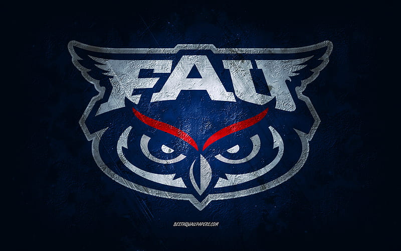 Florida Atlantic Owls, American football team, blue background, Florida Atlantic Owls logo, grunge art, NCAA, American football, USA, Florida Atlantic Owls emblem, HD wallpaper