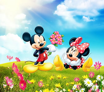 Mickey and Minnie, disney, flowers, mouse, romance, spring, HD ...