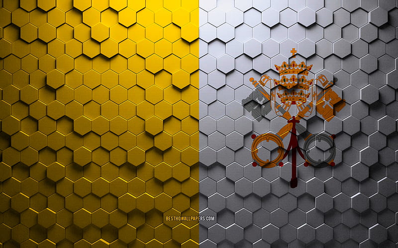 Flag of Vatican City, honeycomb art, Vatican City hexagons flag, Vatican City, 3d hexagons art, Vatican City flag, HD wallpaper
