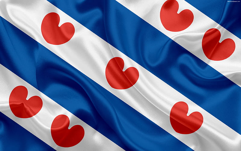 Flag of Friesland, Netherlands silk flag, administrative division, Provinces of the Netherlands, Friesland, HD wallpaper