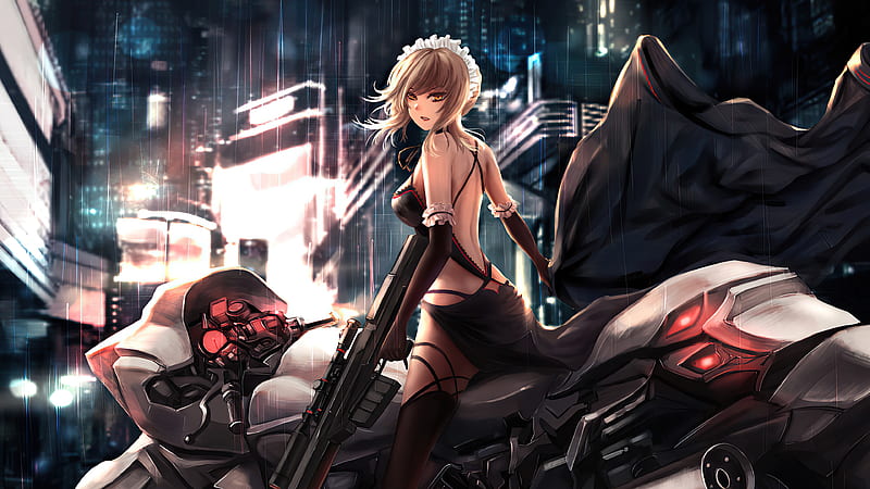 HD wallpaper: Biker girl, cyberpunk, Girl With Weapon