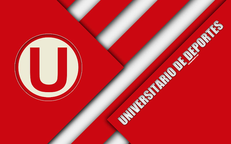 Club Universitario de Deportes logo, red white abstraction, Peruvian football club, material design, Peruvian Primera Division, Lima, Peru, football, Universitario FC, HD wallpaper