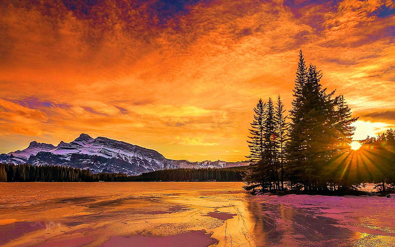 Two Jack Lake, Banff National Park, alberta, mountains, colors, clouds, sky, canada, rockies, HD wallpaper