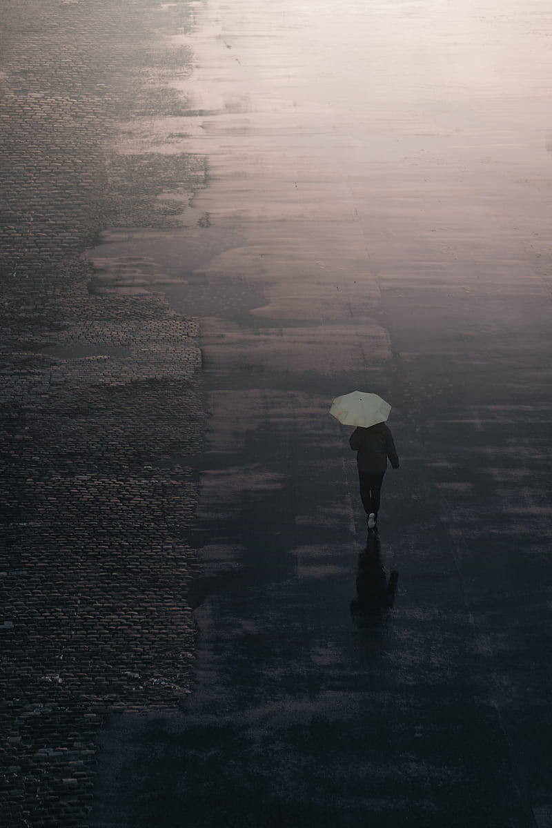 man, umbrella, road, alone, rain, HD phone wallpaper