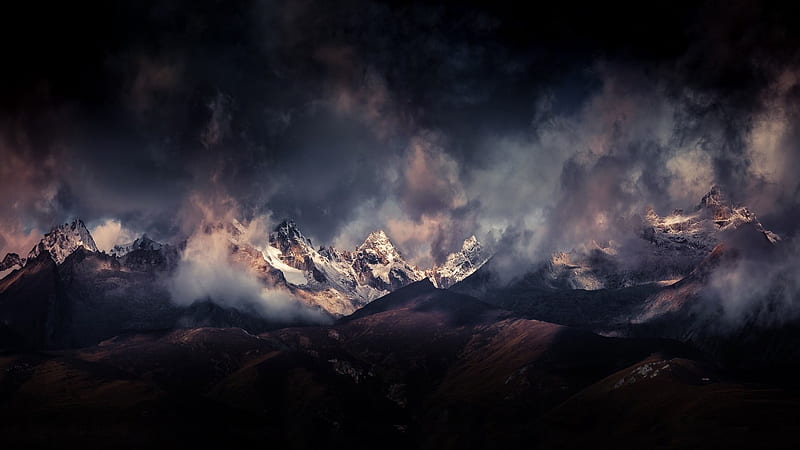 mountain landscape, Himalayas, snow, winter, rocks, mountains, HD wallpaper