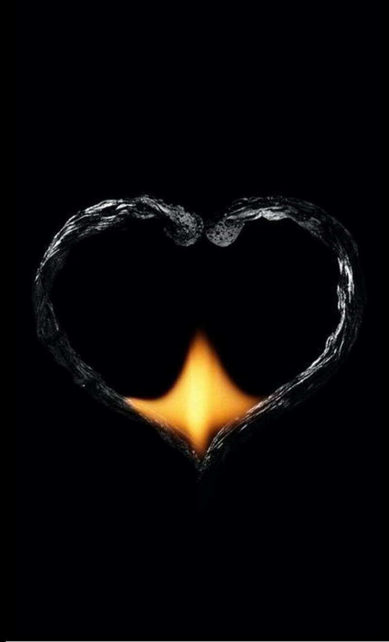 heart, black, fire, orange, water, HD phone wallpaper