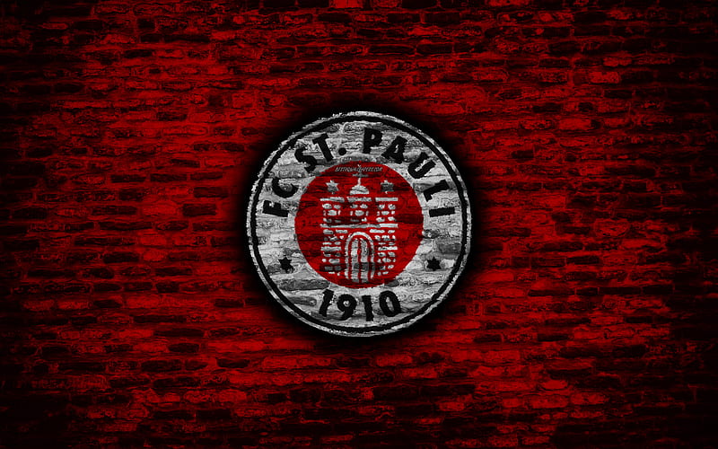 St Pauli FC, logo, red brick wall, Bundesliga 2, German football club, soccer, football, brick texture, St Pauli logo, Germany, HD wallpaper