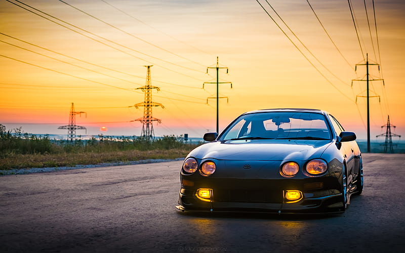 Toyota Celica, stance, tuning, sunset, japanese cars, Toyota, HD wallpaper