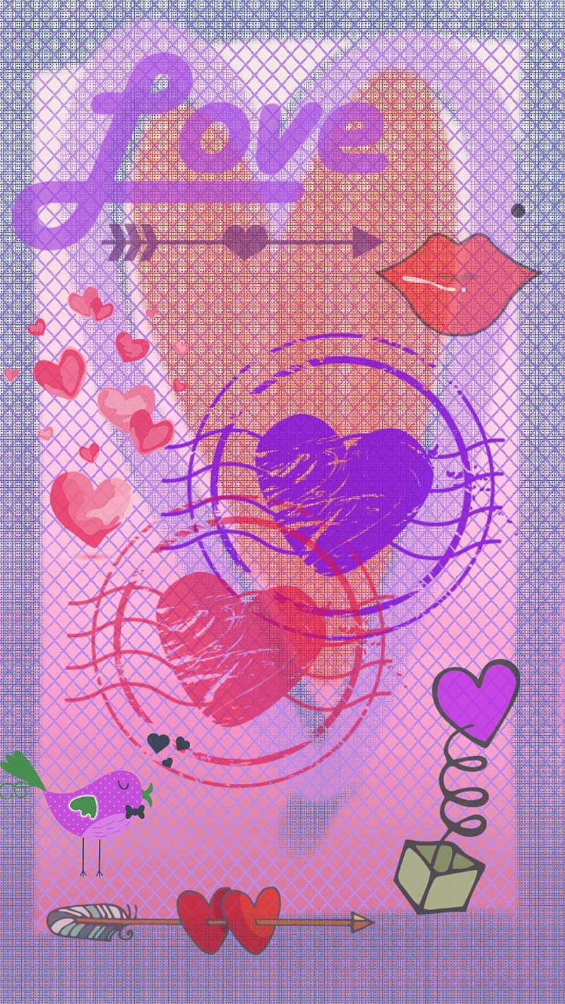 No Postage, background, corazones, lips, love, pastel, pink, purple, stamp, HD phone wallpaper