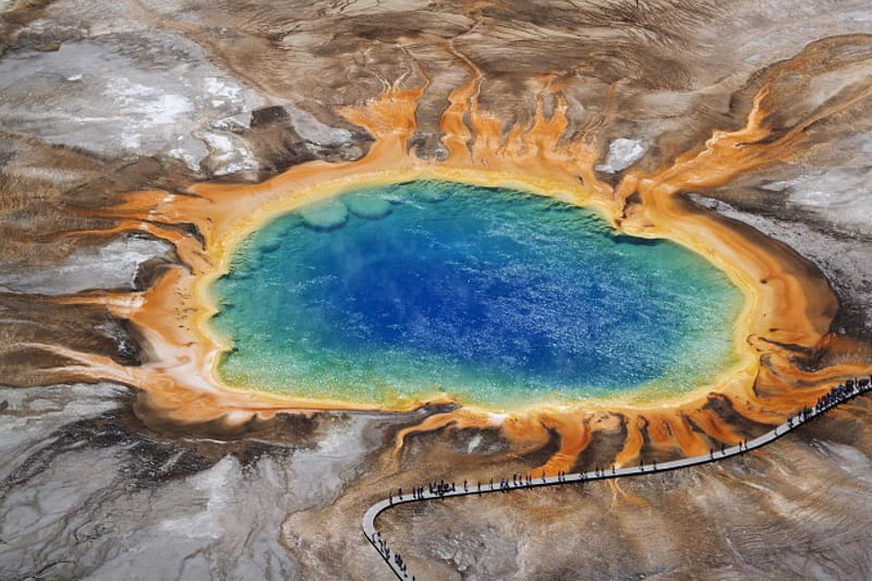 Grand Prismatic Spring, Yellowstone, red, orange, National Park, hot spring, yellow, bonito, water, green, Wyoming, blue, HD wallpaper