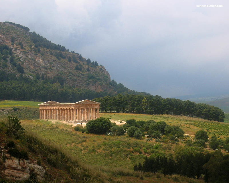 Greek Temple, countryside, mountain, structure, ancient, country, italy, HD wallpaper
