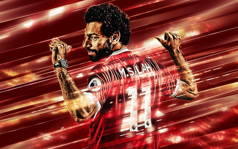 Mohamed Salah, creative art, blades style, Egyptian footballer, striker, Liverpool FC, Premier League, England, red creative background, football, Salah, Liverpool, HD wallpaper