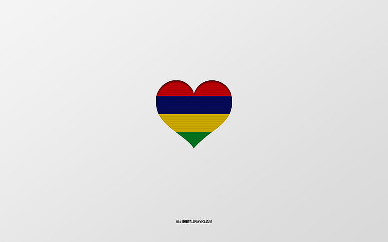 I Love Mauritius, Africa countries, Mauritius, gray background, Mauritius flag heart, favorite country, Love Mauritius, HD wallpaper