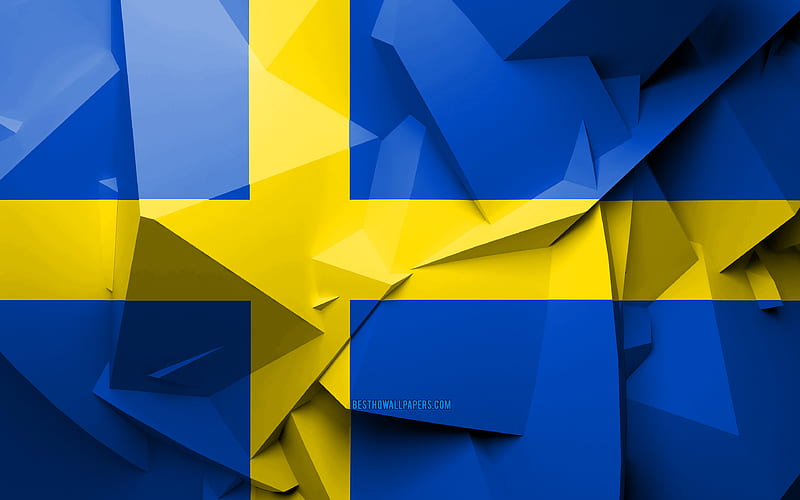 Flag of Sweden, geometric art, European countries, Swedish flag, creative, Sweden, Europe, Sweden 3D flag, national symbols, HD wallpaper