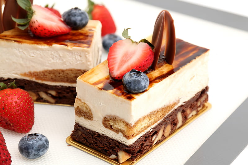 Cake, yammy, berries, dessert, sweet, HD wallpaper