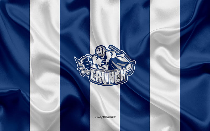 Syracuse Crunch, American Hockey Club, emblem, silk flag, blue and white silk texture, AHL, Syracuse Crunch logo, Syracuse, New York, USA, hockey, American Hockey League, HD wallpaper