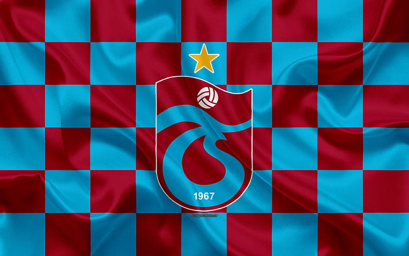 Trabzonspor logo, creative art, burgundy blue checkered flag, Turkish football club, emblem, silk texture, Trabzon, Turkey, HD wallpaper