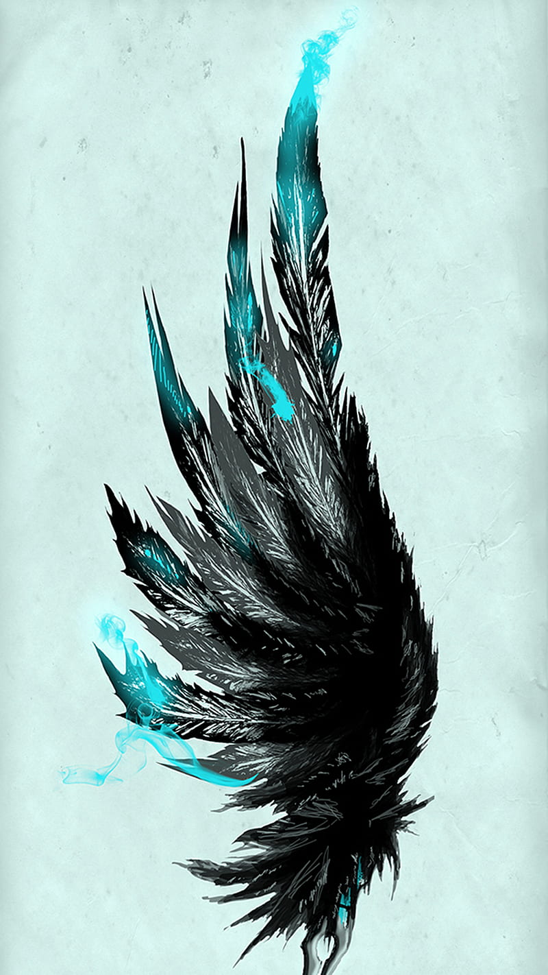 Wing, black, blue, feather, HD phone wallpaper