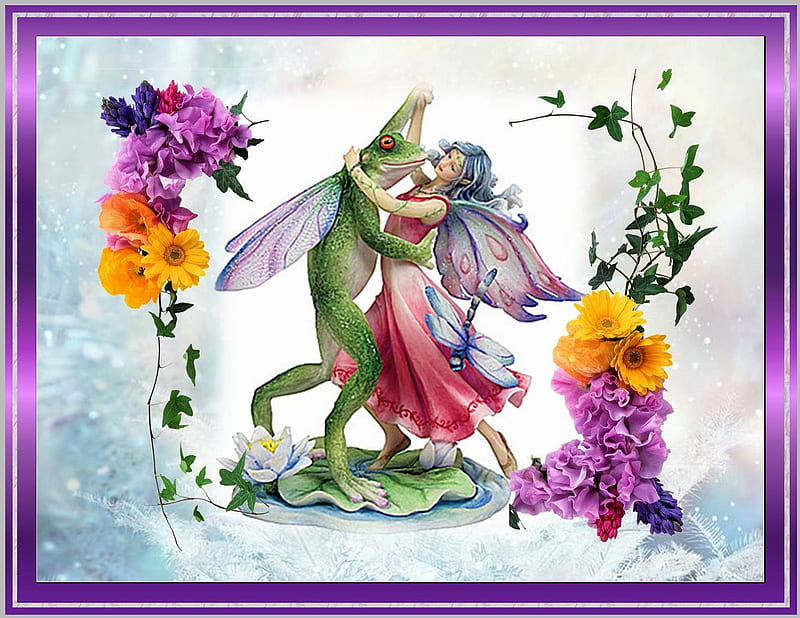 SOMEDAY MY PRINCE WILL COME!, frog, flowers, framed, fairy, HD wallpaper
