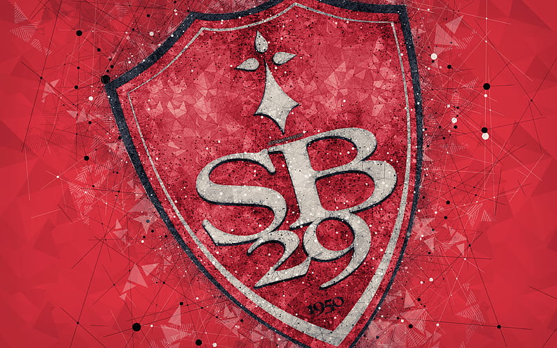 Stade Brestois 29, Brest FC logo, geometric art, French football club, red abstract background, Ligue 2, Brest, France, football, creative art, HD wallpaper
