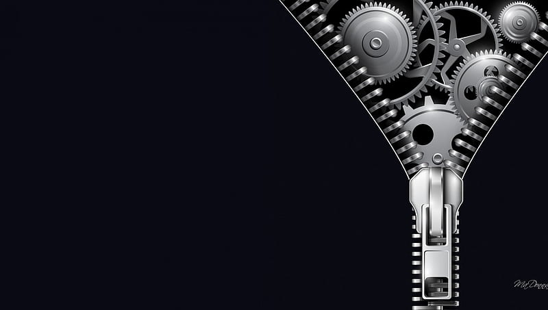 Zip Techno, shine, black and white, abstract, silver, mechanical, cogs,  gears, HD wallpaper | Peakpx