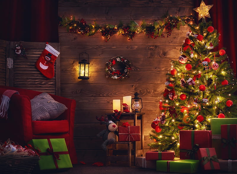 Merry Christmas!, red, tree, craciun, green, christmas, room, lights, HD wallpaper