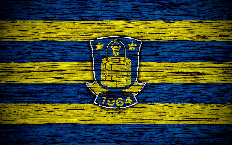 Brondby football, Danish Superliga, soccer, Denmark, Brondby FC, creative, logo, wooden texture, football club, FC Brondby, HD wallpaper