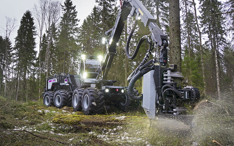 Logset 12H GTE Hybrid, harvester, forest machine, 8x8, felling of trees, forestry machine, logging, Logset, HD wallpaper
