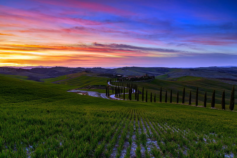 graphy, Tuscany, Sunset, Italy, HD wallpaper