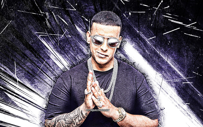 Daddy Yankee, grunge art, Puerto Rican singer, white abstract rays, music stars, creative, Raymon Luis Ayala Rodríguez, superstars, american celebrity, Daddy Yankee, HD wallpaper