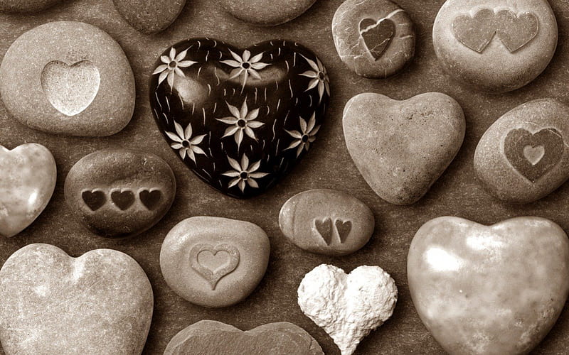 sepia, piedras, wp, bw, decoración, corazones, Fondo de pantalla HD | Peakpx