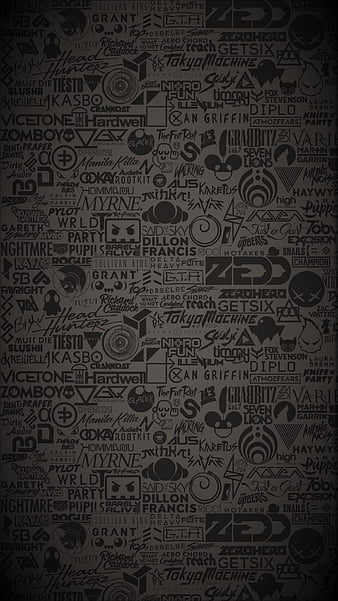 StickerBomb, black, dark, dj, gris, music, sayings, HD phone wallpaper