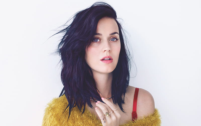Katy Perry, american singer, portrait, brunette, yellow sweater, Katheryn Elizabeth Hudson, HD wallpaper