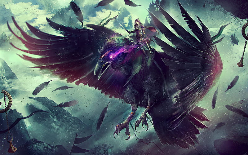 Raven darkness, World of Warcraft, warrior, art, WoW, HD wallpaper
