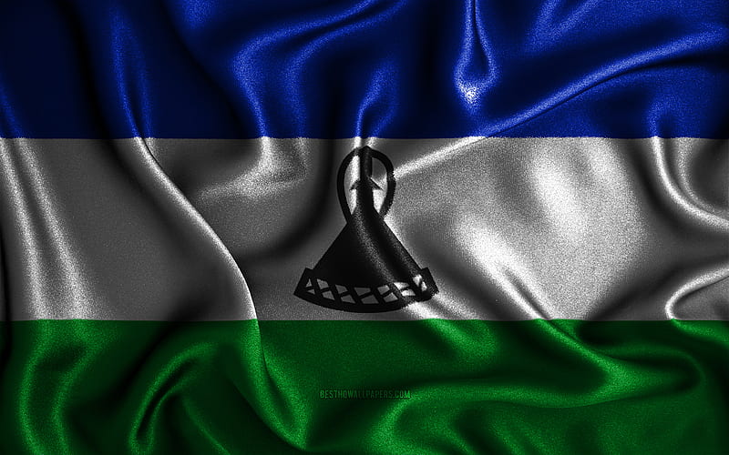 Lesotho flag silk wavy flags, African countries, national symbols, Flag of Lesotho, fabric flags, 3D art, Lesotho, Africa, Lesotho 3D flag, HD wallpaper