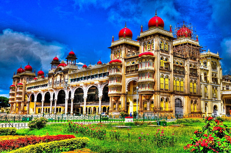 *** PALACE of MYSORE - India, zbytki, ogrod, architektura, palac, HD wallpaper