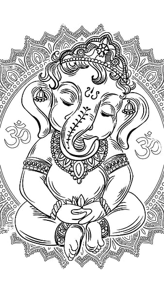 Ganesha Hindu God Of Beginnings And Wisdom Sitting On Lotus Flower With A  Mouse At His Feet Silhouette Symbol Hand Drawn Ink Sketch Ganesh Chaturthi  Design For Prints Decor Web Stock Illustration -