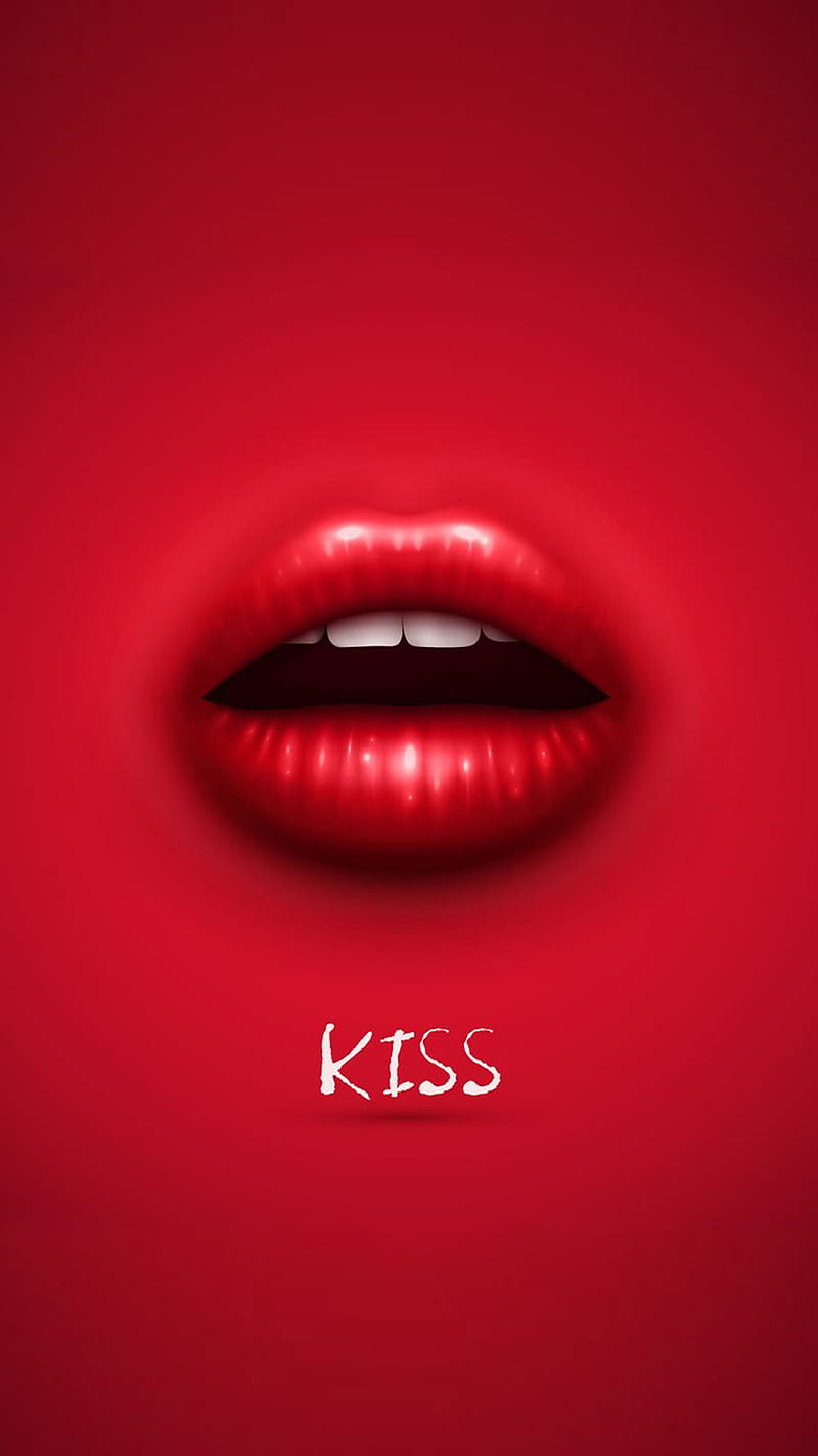 kiss, background, lips, red, teeth, HD phone wallpaper