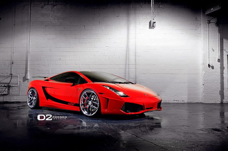 Lamborghini-Gallardo, Custom Wheels, Red, Lambo, Sports Car, HD wallpaper