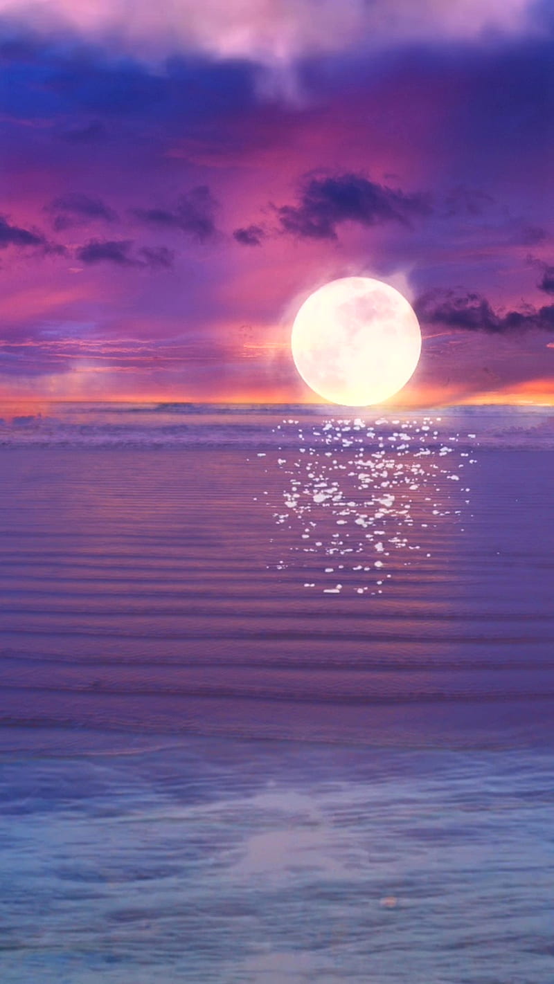 MoonRise, AMG, beach, clouds, moon, reflection, seascape, sunrise, sunset, water, HD phone wallpaper