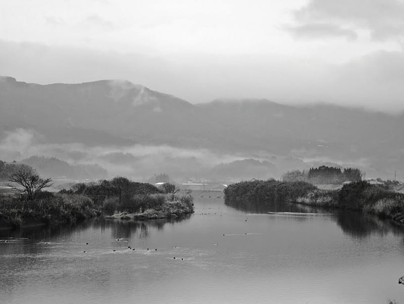 Kyomachi Onsen, japan, onsen, hot spring, nature, lake, winter, HD wallpaper