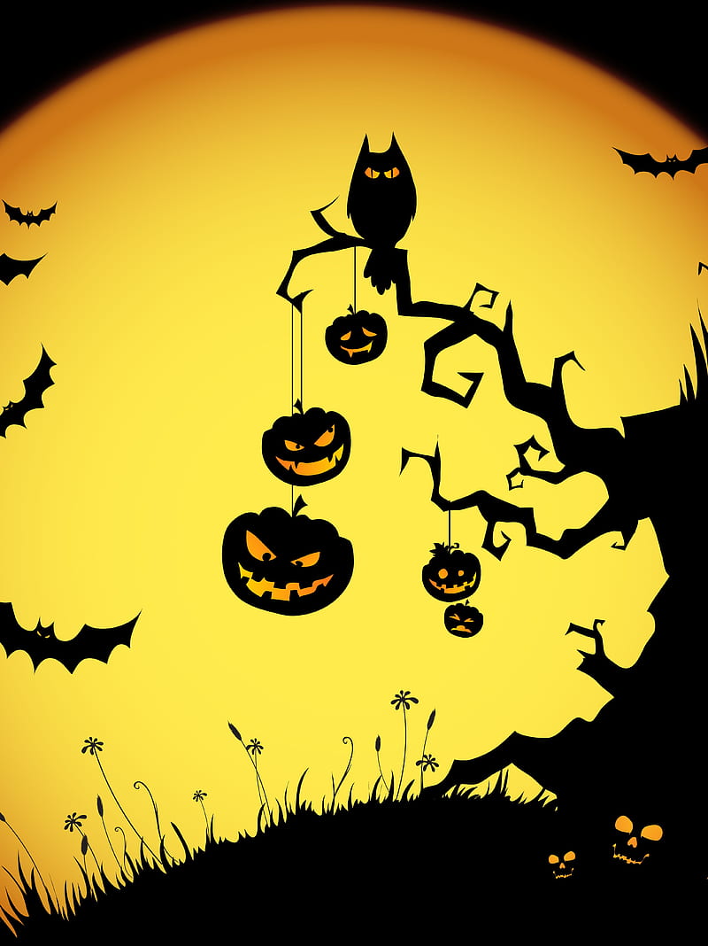 Halloween, art, black, holiday, pumpkin, yellow, HD phone ...