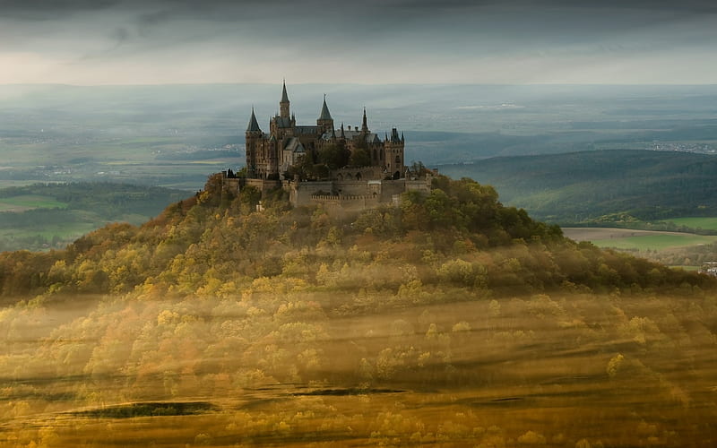 Hohenzollern Castle, mountains, german landmarks, Europe, Germany, HD wallpaper
