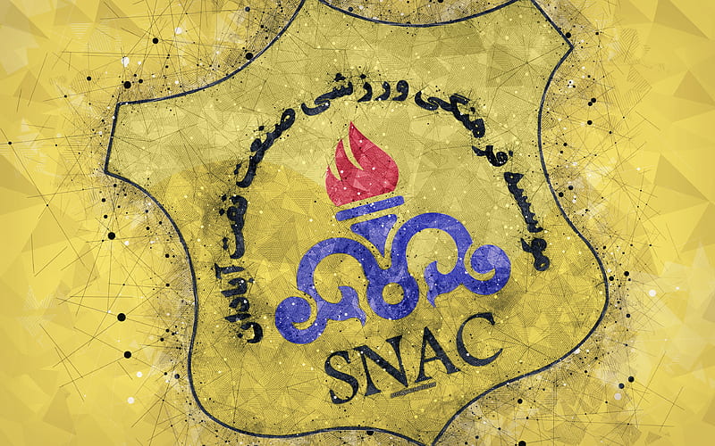 Sanat Naft Abadan FC Iranian football club, geometric art, logo, creative emblem, yellow background, Iran Pro League, Abadan, Iran, Persian Gulf Pro League, football, HD wallpaper