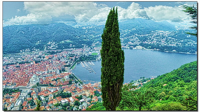 town and lake como Italy r, tree, r, lake, town, HD wallpaper
