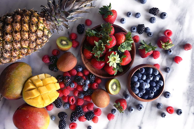 Fruits, Fruit, Berry, Blackberry, Blueberry, Kiwi, Mango, Pineapple, Raspberry, Still Life, Strawberry, HD wallpaper