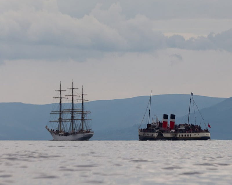 generations, ships, paddler, race, clyde, sailing, steam, tall, sea, classic, HD wallpaper
