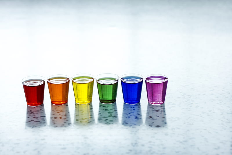 six assorted-color shot glasses, HD wallpaper